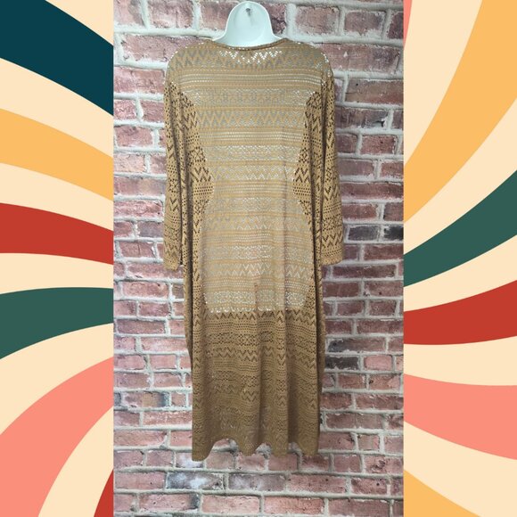 Cato Boho Midi Dress 2XL | Festival Brown Knit Loose Fit Round Neck - Picture 2 of 7